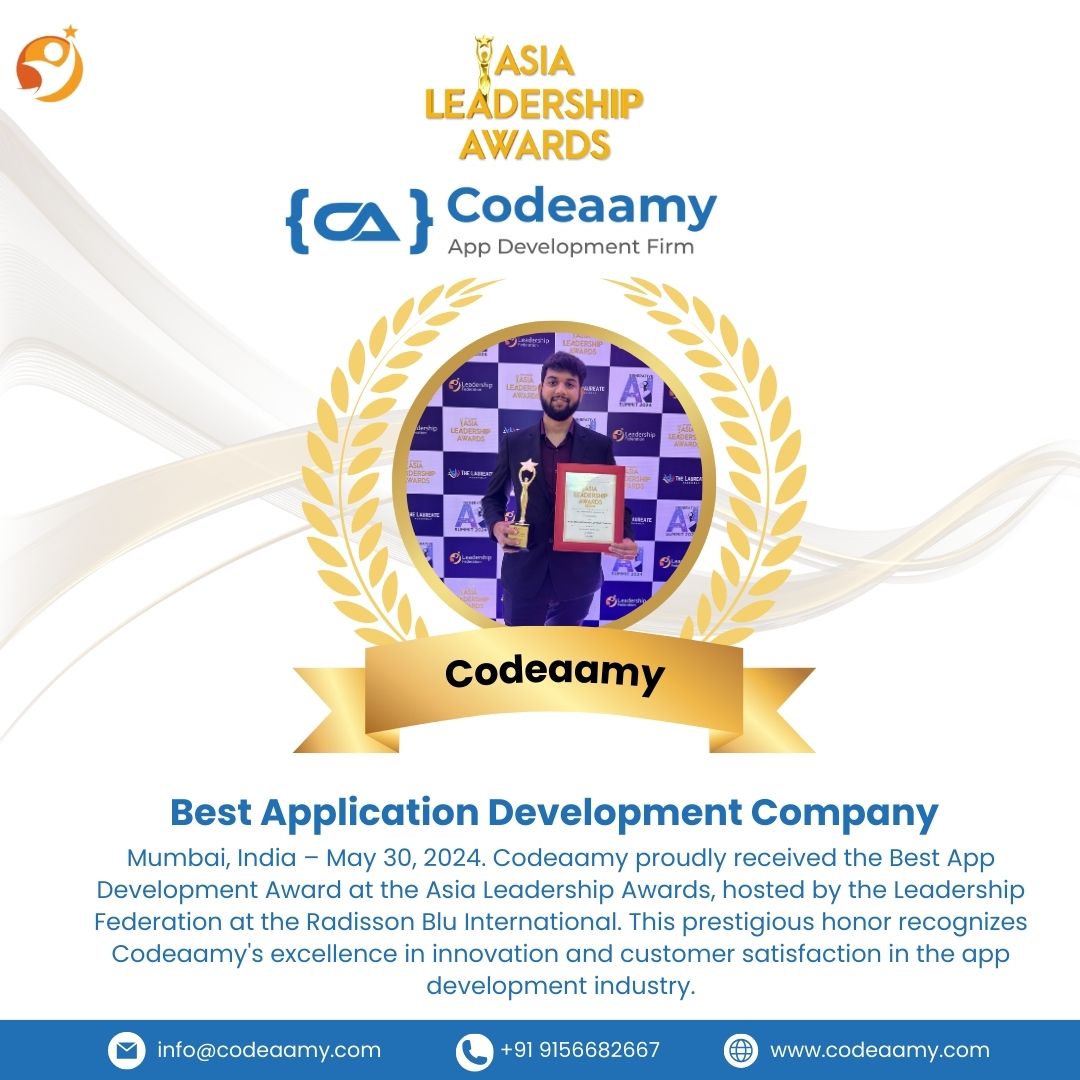 codeaamy's tweet image. 🎉 Excited to announce that Codeaamy has won the Best App Development Award at the Asia Leadership Awards! 🏆✨ A huge thank you to the Leadership Federation and our amazing team! #Innovation #LeadershipAwards #AppDevelopment #Codeaamy