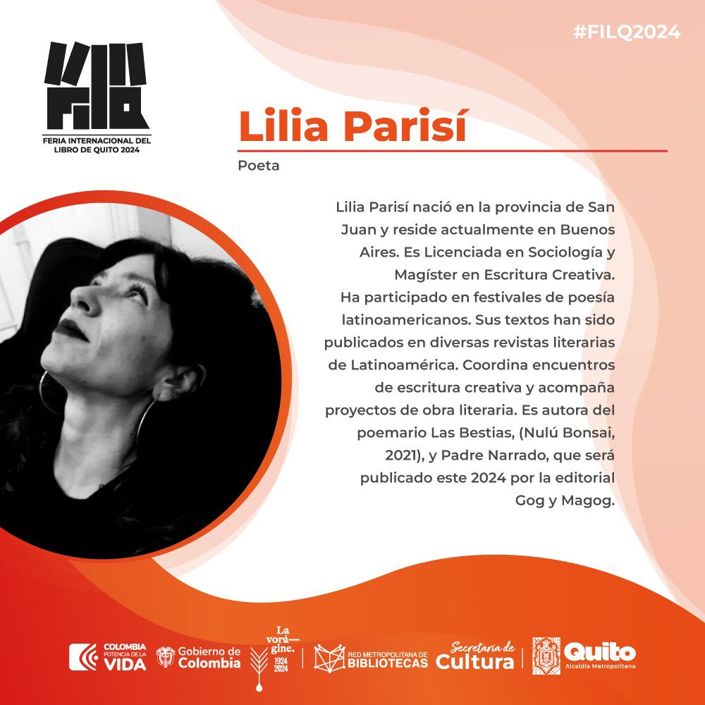 1/2 📚#FILQ2024 | #CruceDeCaminos con Lilia Parisí, Poeta

Licenciada en Sociología y Magíster en Escritura Creativa. Ha participado en festivales de poesía latinoamericanos y sus textos han sido publicados en diversas revistas literarias de la región.