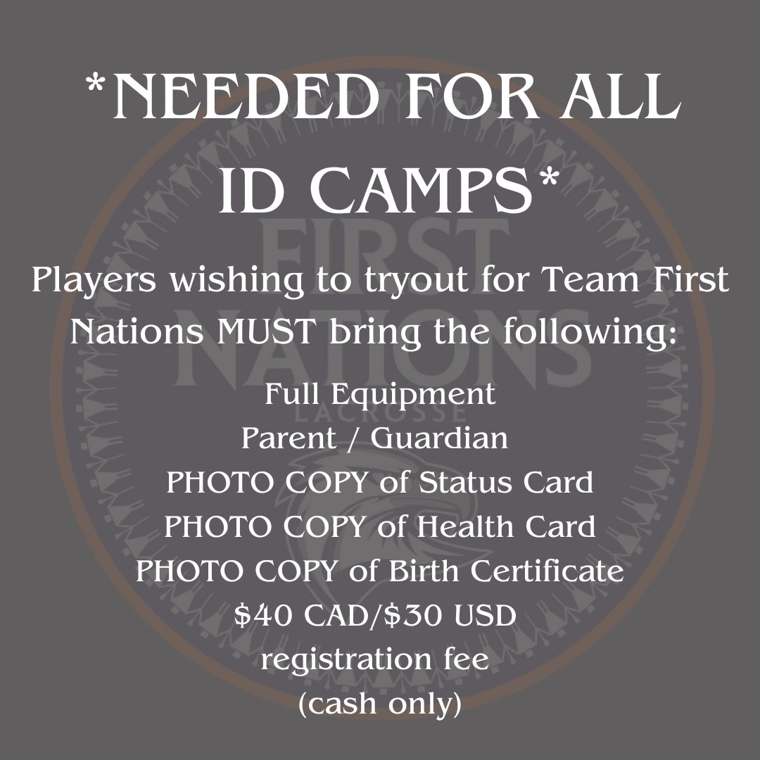 TmFirstNations's tweet photo. LONDON ID CAMP IS SET

Players please show up early to get signed up and with the necessary documents as listed. We’re looking forward to seeing all of you! 

More locations will being announced shortly stay tuned! https://t.co/KXmohPyDPv