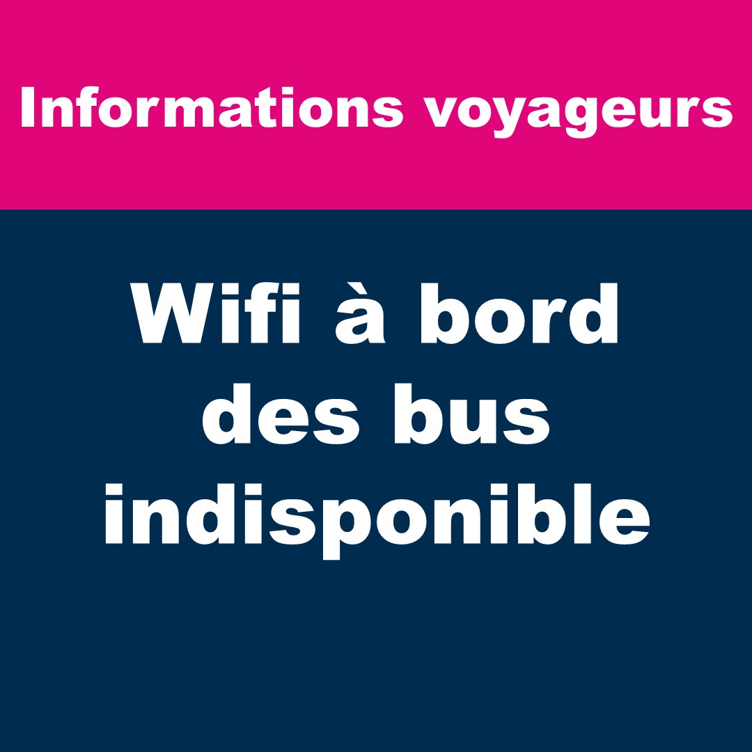 Afin d'offrir un meilleur service, nous changeons d'opérateur d'accès à Internet pour une meilleure émission WIFI à bord des bus.
L'accès au wifi ne sera pas disponible du 1er au 06 juin 2024. Il sera rétabli pour une couverture totale sur l'ensemble des bus au 10 juin 2024.