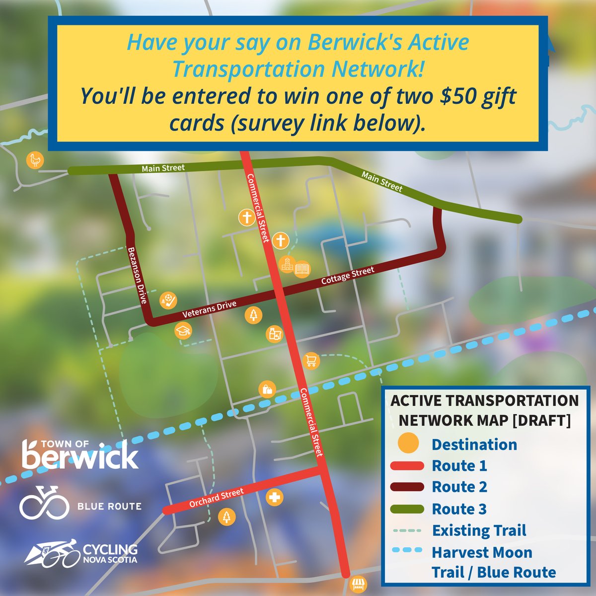 Help Shape Berwick's Active Transportation Network!

We invite you to our survey and share your thoughts on active transportation and the proposed network. You'll also be entered for a chance to win a gift card to a local business!

Survey link in bio: [forms.office.com/r/dAnPak0qnf]