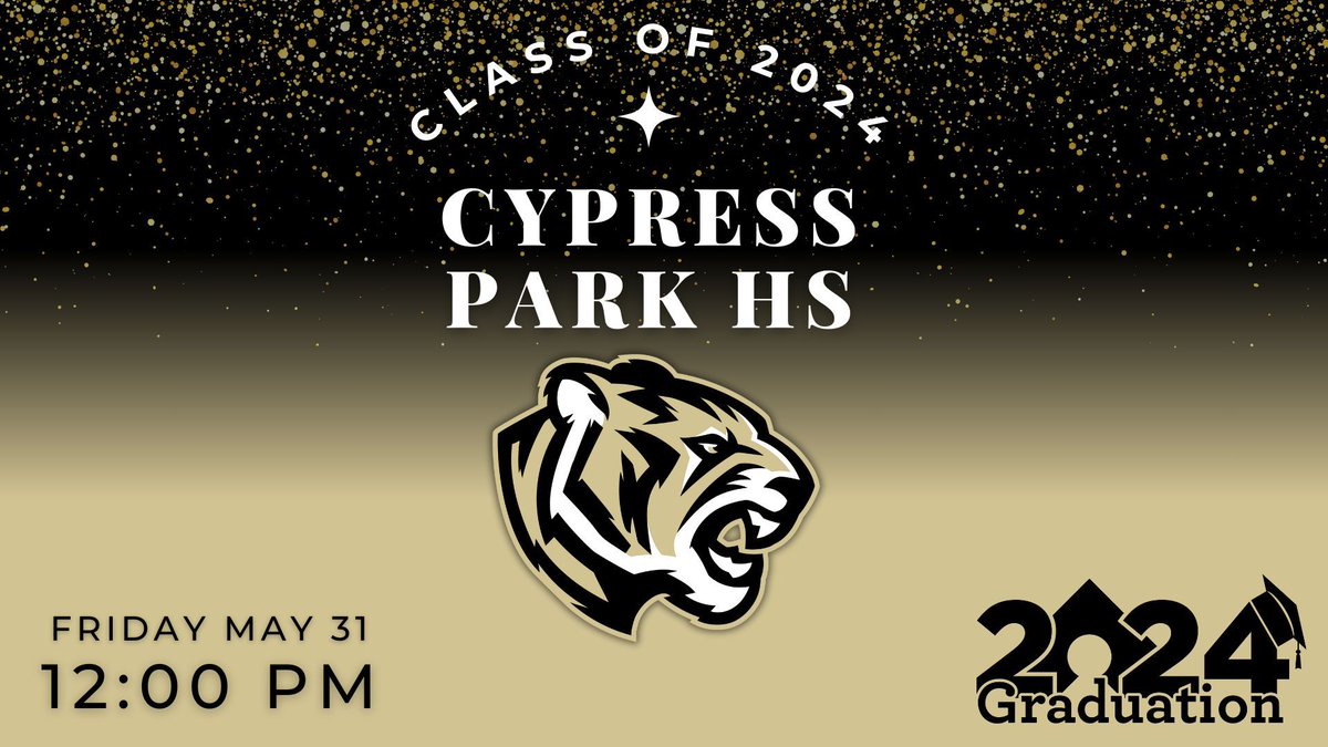 CyFairISD's tweet photo. Rise Up, Tigers! The @CypressParkHS  #Classof2024 graduation ceremony kicks off at noon at the @BerryCenter. View the live stream: https://t.co/FFRpLOOszN. Join the conversation with #CyParkGrad. #CFISDspirit 🎓 https://t.co/Uhx66arSv7