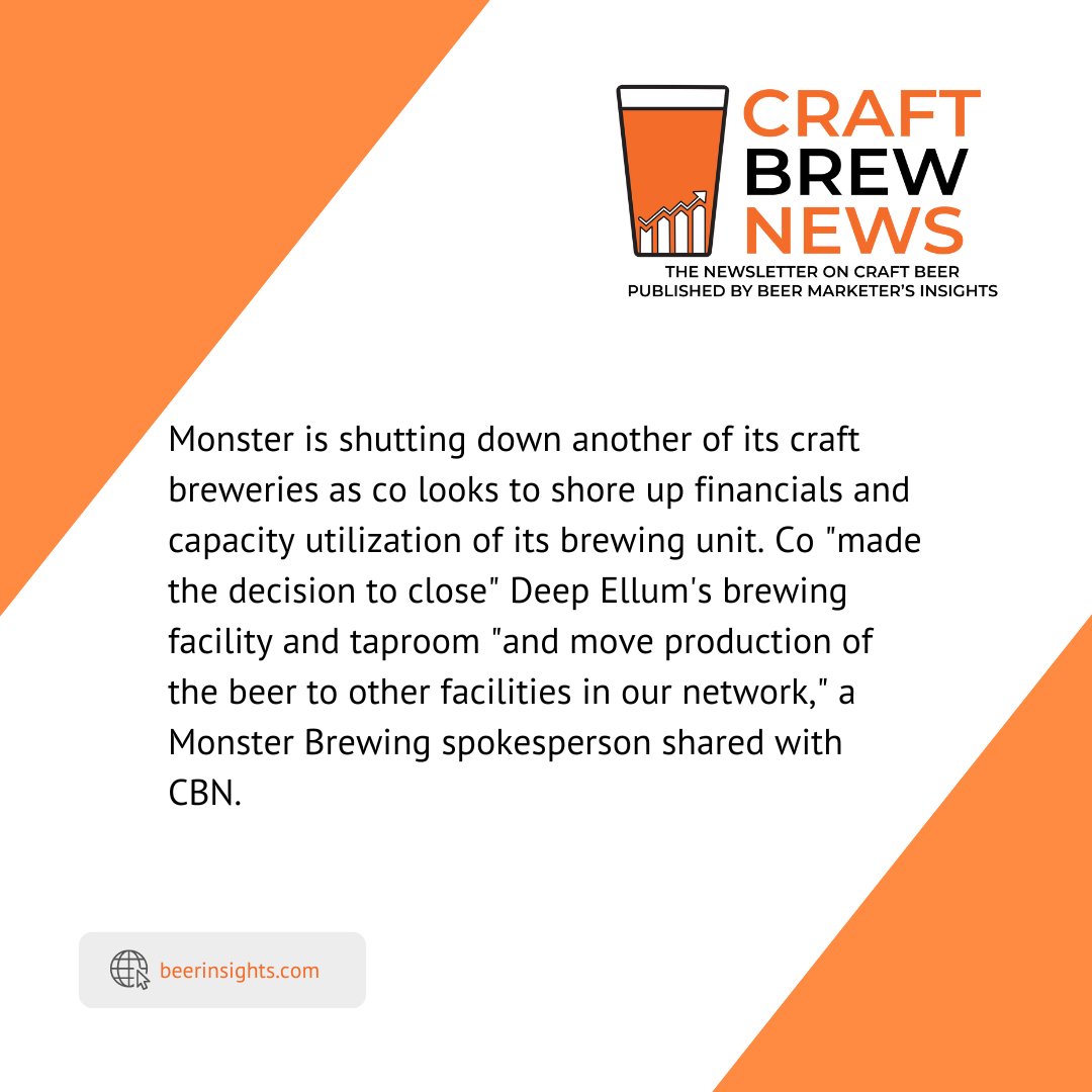 Monster Opts to Shutdown Deep Ellum Facility Next; 25 Jobs "Eliminated". 

#CraftBeer #BeerNews #BreweryNews