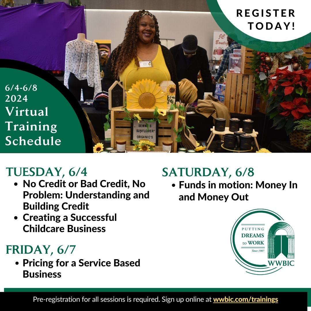 Check out next week's terrific lineup of virtual trainings at WWBIC! ☀️

Register now to secure your spot ➡️ ➡️ ➡️ zurl.co/01LF 

#WWBIC #trainings #events #registernow #smallbiz #entrepreneur #nonprofit