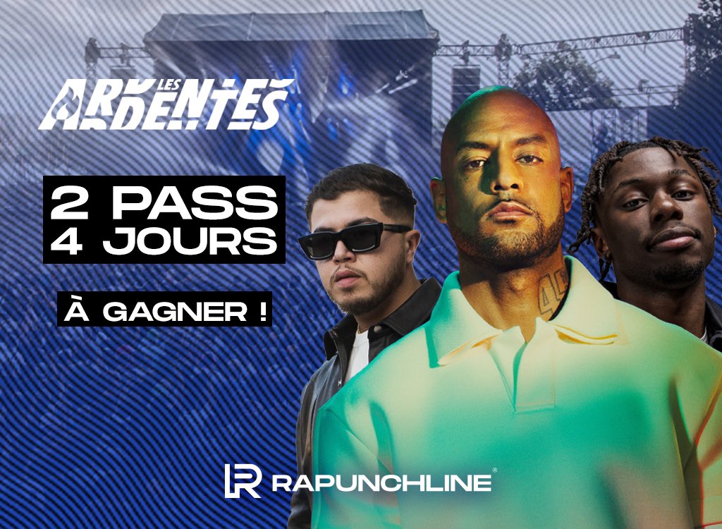🎁 JEU CONCOURS : 

Gagne 2 places 4 jours pour le festival LES ARDENTES❗️

T’y retrouveras :
▫️BOOBA
▫️NICKY MINAJ
▫️ZOLA &amp; KOBA LAD
▫️CENTRAL CEE
▫️NINHO
▫️TIAKOLA
▫️WERENOI
▫️GUNNA etc……

Pour participer ➡️RT + FOLLOW <a href="/rapunchline/">Rapunchline</a> et <a href="/LESARDENTES/">LES ARDENTES</a> 

🗓️Tirage au sort le 14/06