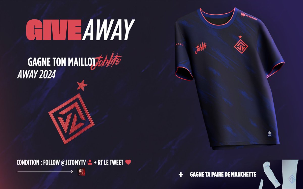 CONCOURS 🔴

Tentez de remporter le nouveau maillot JobLife AWAY 2024 ! 😁

Pour participer :
- Follow <a href="/JLTomyTV/">JL Toto</a> 
- RT le tweet 🔁

🕘 TAS le 07/06