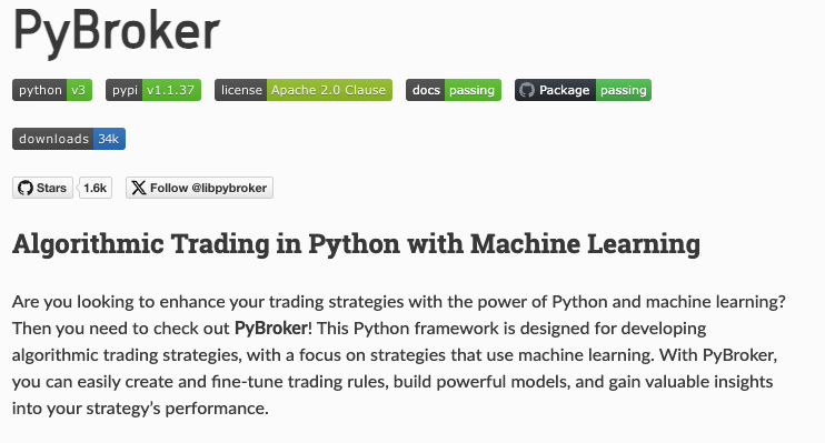 pyquantnews's tweet image. PyBroker:

Algorithmic trading in Python with Machine Learning.

Grab the Python code from GitHub: