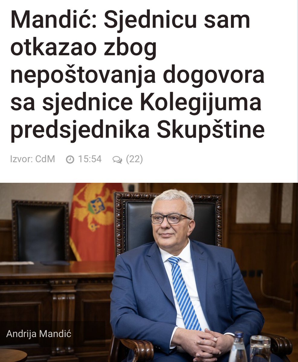 Imamo razlog da vjerujemo da je A. Mandić obmanuo javnost i da ovo nijesu stvarni razlozi zbog kojih odlaže sjednicu Skupštine već drugi dan. 

Danas je zakazao novu sjednicu o zakonima koji se tiču IBAR-a za utorak, sa najavom da će dnevni red predložiti na samoj sjednici. ⬇️