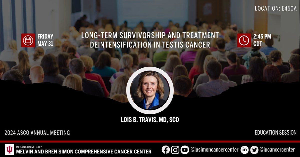 Join Lois B. Travis, MD, ScD, today at #ASCO24 to learn about long-term survivorship and treatment in testis cancer. 
 
⏰: 2:45 PM CDT 
📍: E450A 
 
#ResearchCuresCancer @ASCO