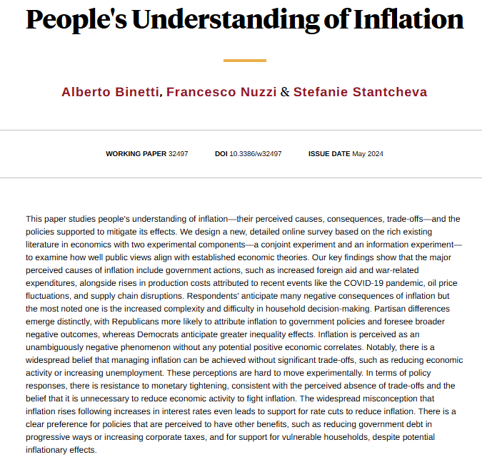 NBER (@nberpubs) on Twitter photo A new survey sheds light on how people understand the causes, consequences, and trade-offs of inflation, and how they think inflation should be managed, from <a href="/Al_Bi99/">Alberto Binetti</a>, <a href="/FraNuzzi98/">Francesco Nuzzi</a>, and <a href="/S_Stantcheva/">Stefanie Stantcheva</a> nber.org/papers/w32497 A new survey sheds light on how people understand the causes, consequences, and trade-offs of inflation, and how they think inflation should be managed, from <a href="/Al_Bi99/">Alberto Binetti</a>, <a href="/FraNuzzi98/">Francesco Nuzzi</a>, and <a href="/S_Stantcheva/">Stefanie Stantcheva</a> nber.org/papers/w32497