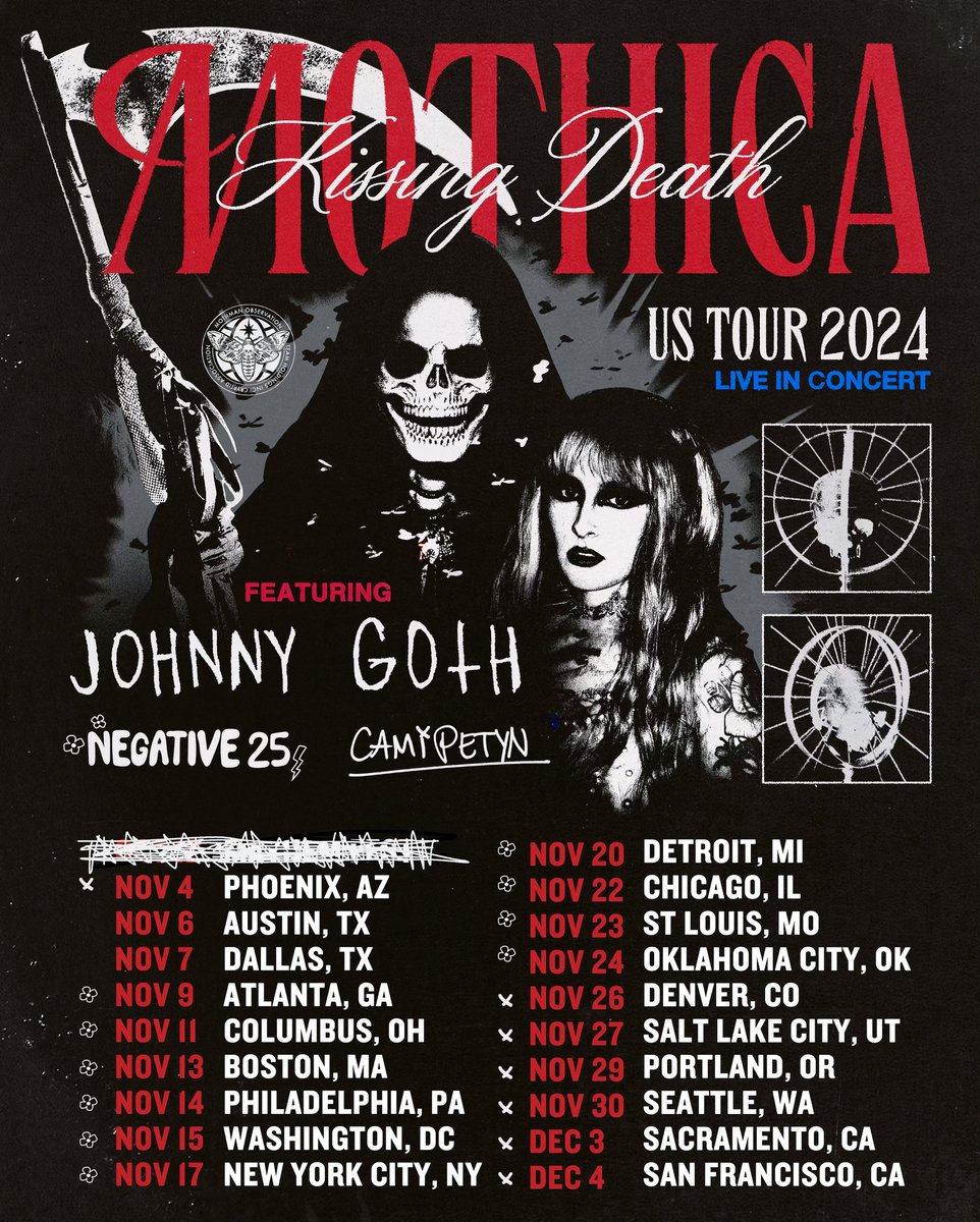 east coast tour tickets are on sale now !!! west coast in an hour let’s gooooo

mothica.com/tour 

show me your tickets for a follow back ❤️‍🔥

*note: all VIP comes with a GA ticket, there is no San Francisco VIP allowed sadly but will try to do a meetup, and fixing the NYC