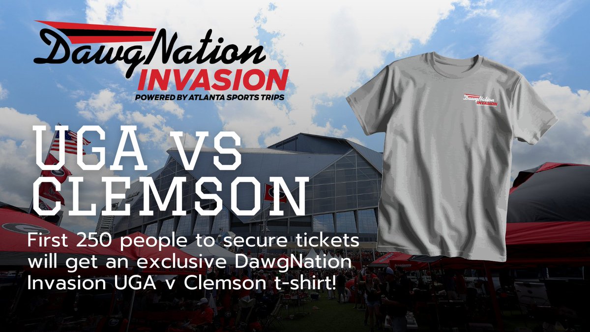 Heads up DawgNation! First 250 ticket holders for our UGA v Clemson Invasion in Atlanta will receive an exclusive Invasion t-shirt. Get your tickets here: bit.ly/DawgNationInva… #godawgs