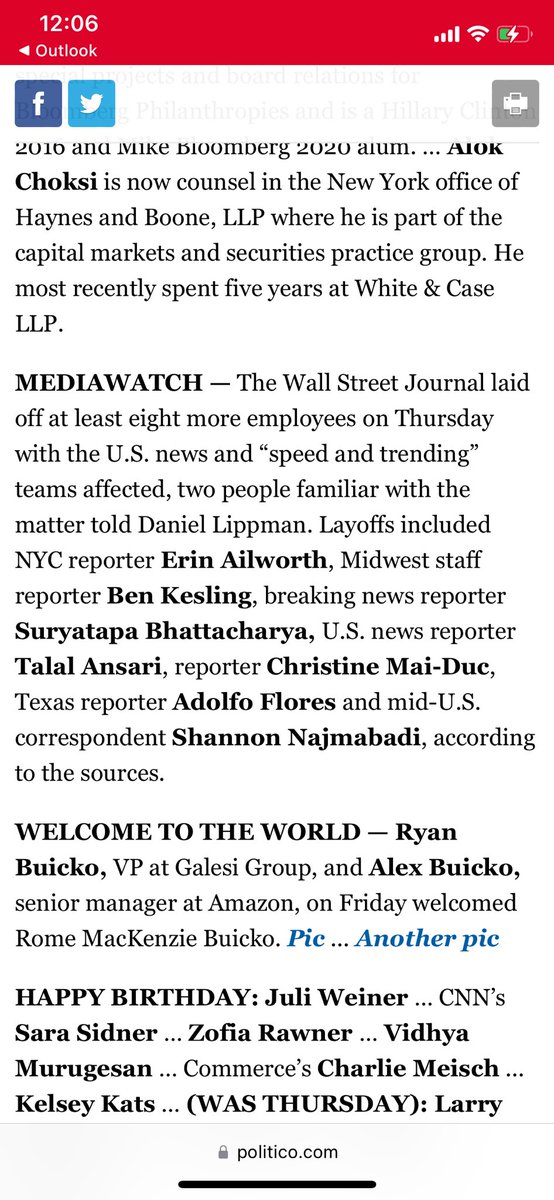 NEW: I got the names of eight Wall Street Journal reporters on the U.S. news or speed and trending teams who were the latest people to be laid off by the paper on Thursday in their latest round of job cuts. politico.com/newsletters/ne…