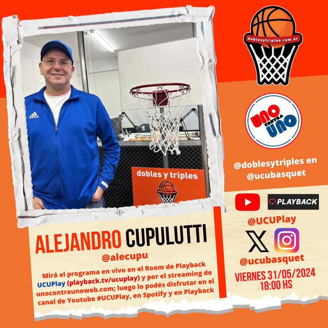 doblesytriples's tweet photo. ¡@doblesytriples en @ucubasquet!
Este viernes 31/05/2024 recibimos la visita de Alejandro Cupulutti (@alecupu). Mirá el programa en vivo por el Room de Playback UCUPlay (📲https://t.co/K18QNC4ox1), por el streaming de https://t.co/JpQOeLsgO0, y en el Canal de YouTube #UCUPlay https://t.co/PGudb5aKrX