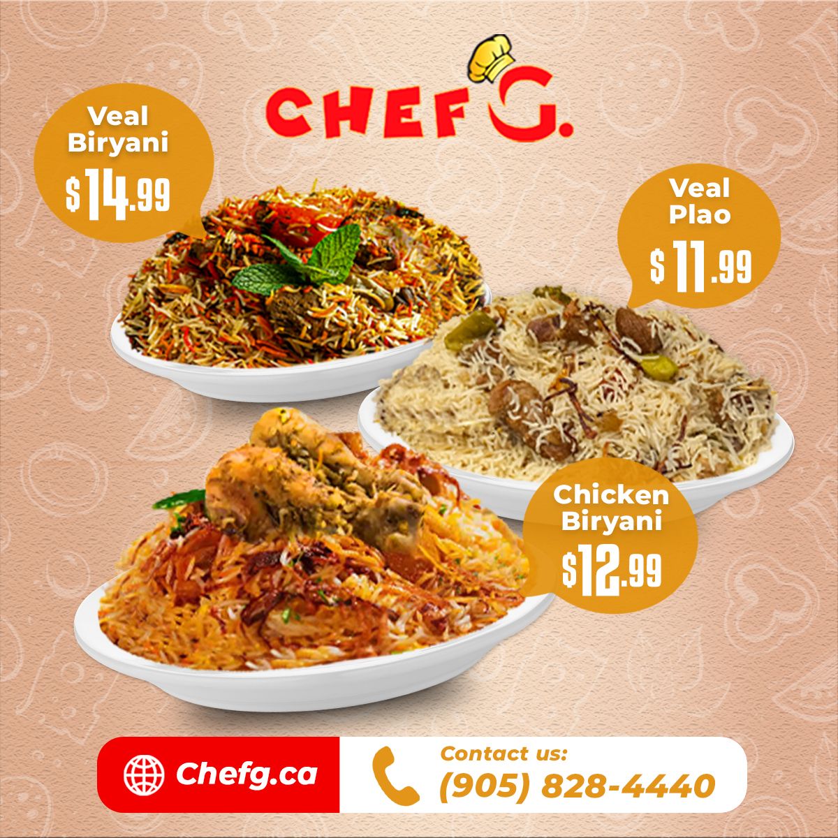 ChefG_ca's tweet image. Desi swad ka asli maza! Try Chef G ka Special Dish aur bharpoor lutf uthayein Pakistani zaiqon ka. 🍛🔥 
.
Visit: chefg.ca
Call: (905) 828-4440
Location: 3960 Eglinton Ave W, Mississauga, on L5M 7N4
.
#ChefG #SpecialDish #PakistaniFlavors