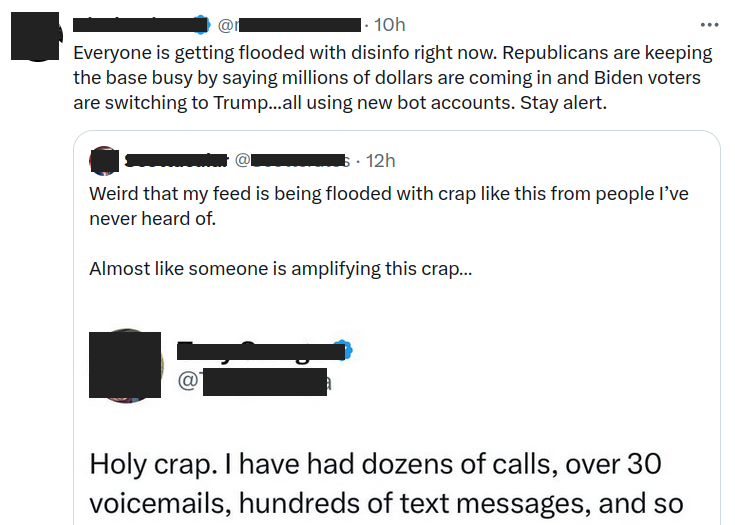 Getting adverse data is hard, but not everything is disinfo or bots.

Reputable sources report that Trump got a record $34.8 million yesterday (2x their highest day).

Voters switching are just anecdotes until polling takes place. Voters are likely switching in both directions.