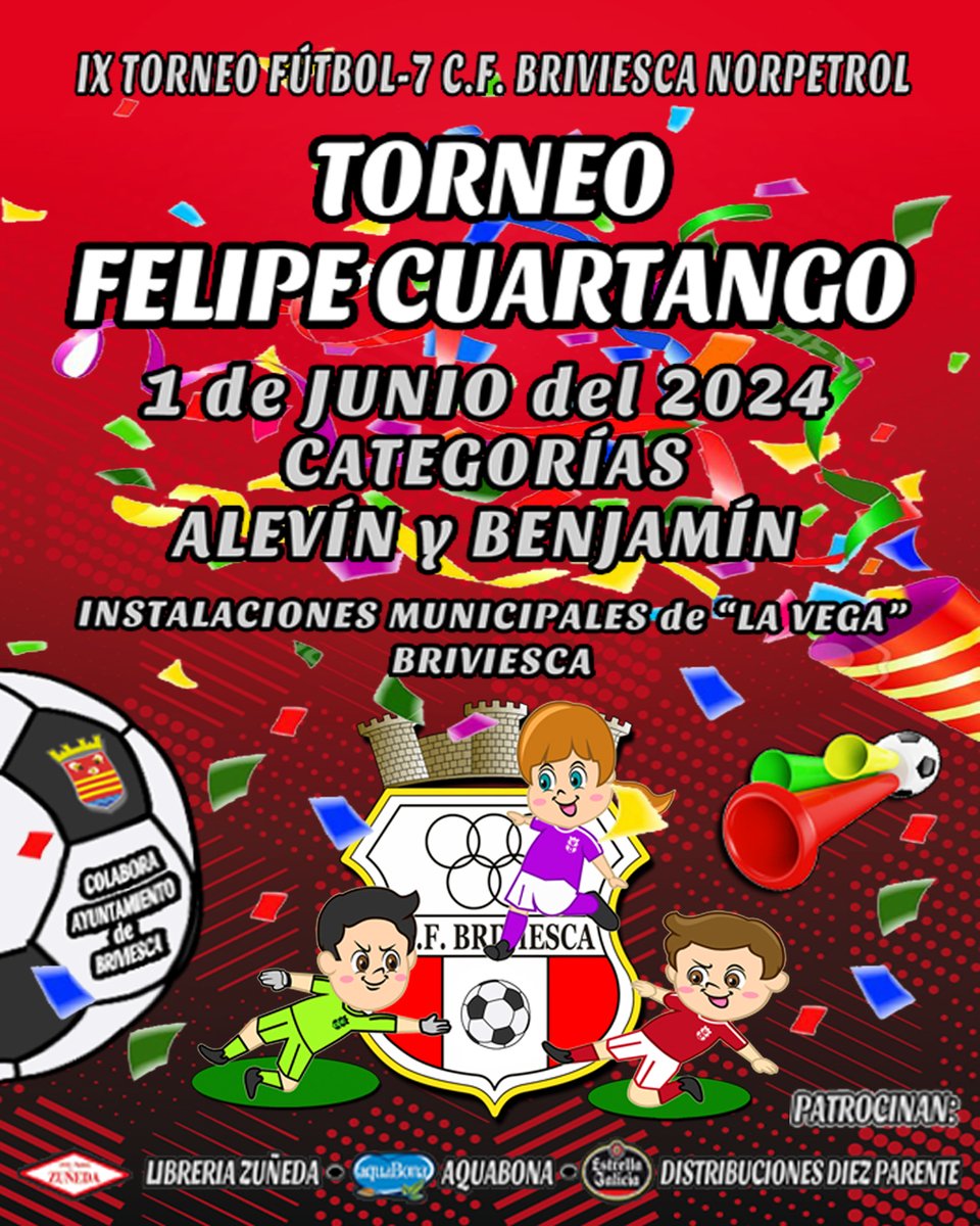 cfbriviesca's tweet photo. RECUERDA‼️
👉Mañana sábado 1 de junio te esperamos en las Instalaciones Deportivas de "La Vega" #Briviesca
➡️TOCA TORNEO‼️
🏆IX Edición "Torneo Felipe Cuartango"⚽️
✅Dos categorías, benjamín y alevín
🫶Suerte a todos y GRACIAS por participar
➡Enlace👇
https://t.co/Yz5UcSYGxM https://t.co/FHgqN90stw