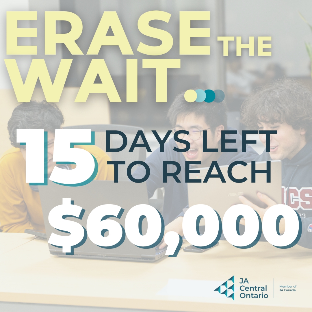 15 days left to Erase the Wait, join us in the final push! 💌 bit.ly/4b7Agdd. With just over $38,000, we’re closer than ever to ensuring 1,500+ students gain access to JA’s life-changing learning experiences. Let’s tackle this together and empower future leaders!
