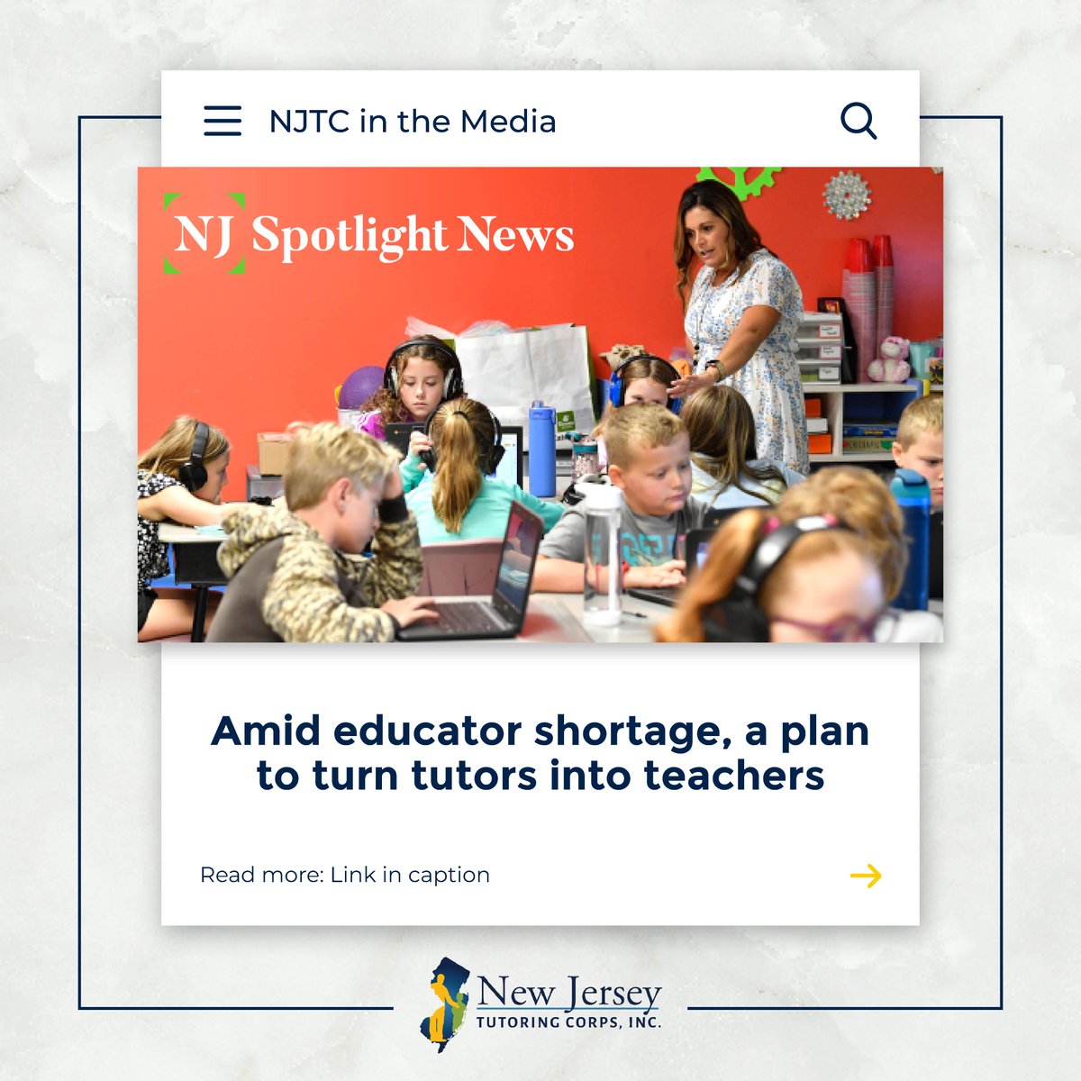 Exciting News! NJTC has partnered with New Jersey City University to offer tutors a pathway to teacher certification. This initiative will empower educators &amp; enhance the quality of education. Read more: bit.ly/3ViEhWV
@njcuniversity #TeacherCertification #NJEducation