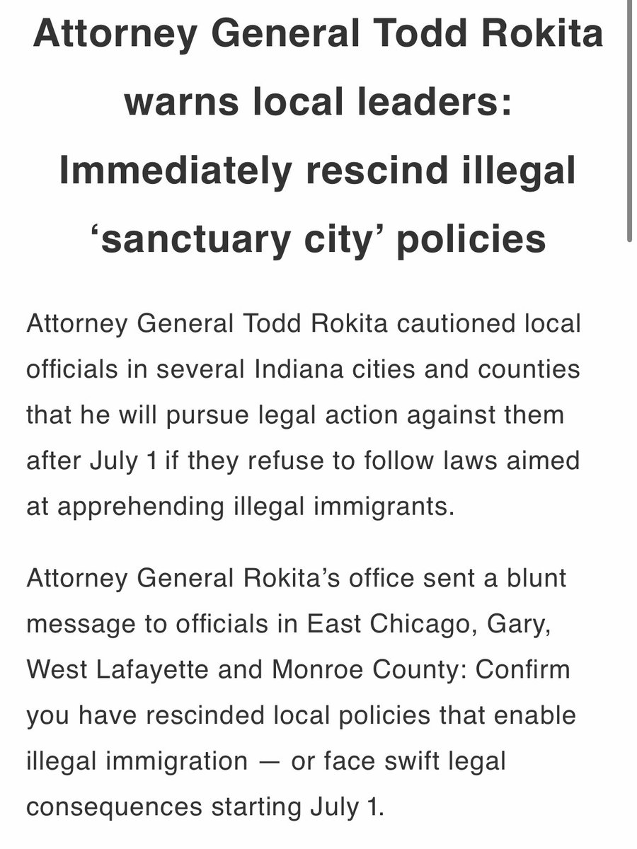 Indiana Attorney General Todd Rokita sends a letter to West Lafayette and three other cities over policies that cut too close to sanctuary cities for immigration. 1/
