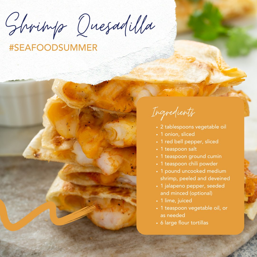 EasternFishCo's tweet photo. Dive into summer with our mouthwatering Shrimp Quesadilla recipe! Visit our Chef's Corner for the full recipe, and get ready to savor the flavors of #SeafoodSummer. 🌞 Find it here: https://t.co/nphUFyis8F https://t.co/uaYoEpnvPD