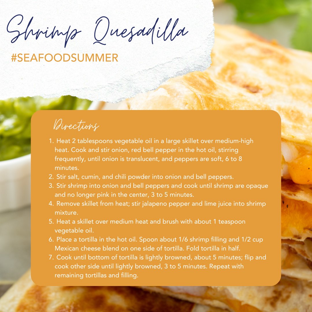 EasternFishCo's tweet photo. Dive into summer with our mouthwatering Shrimp Quesadilla recipe! Visit our Chef's Corner for the full recipe, and get ready to savor the flavors of #SeafoodSummer. 🌞 Find it here: https://t.co/nphUFyis8F https://t.co/uaYoEpnvPD