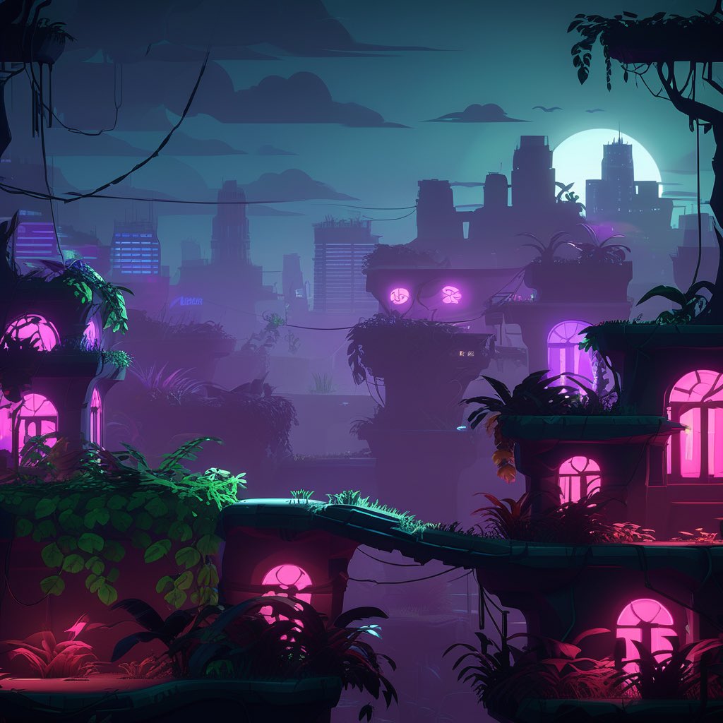 <a href="/clairesilver/"></a> <a href="/Ai4Conferences/">Ai4 - Artificial Intelligence Conferences</a> Hello <a href="/clairesilver/"></a> I would like to make a submission to the #ClaireAIContest
I used <a href="/leonardoai/"></a> to make a cityscape covered in plants and neon lights, with a misty sky. Then I used <a href="/Scenario_gg/">Scenario</a> to make it into what I see as a 3d game level. I hope you like it🤙🫧