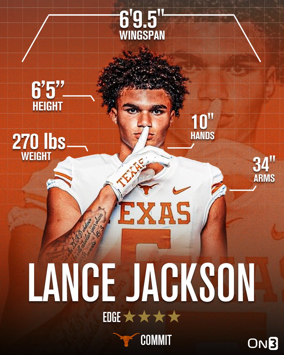 4-star Texas EDGE commit Lance Jackson had elite measurements at the On3 Elite Series🤘 Read: on3.com/news/all-lobby…