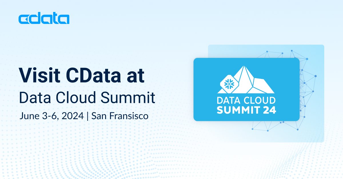 CData is sponsoring Snowflake #DataCloudSummit 2024 in San Francisco, CA from June 3-6 ❄️

Schedule a 1-on-1 call with a CData expert, or visit us at Booth 1109 to learn how CData can enhance your @SnowflakeDB experience! 

Join us: bit.ly/44XyZDz