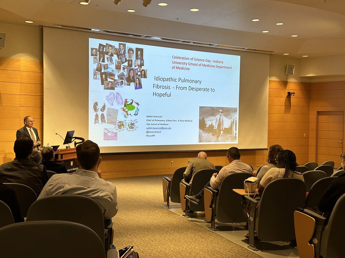 THE <a href="/KaminskiMed/">Naftali Kaminski</a> speaking <a href="/IUSMDeptMed/">IU School of Medicine Department of Medicine</a> grand rounds today!   Great to have him at IU. #CurePF