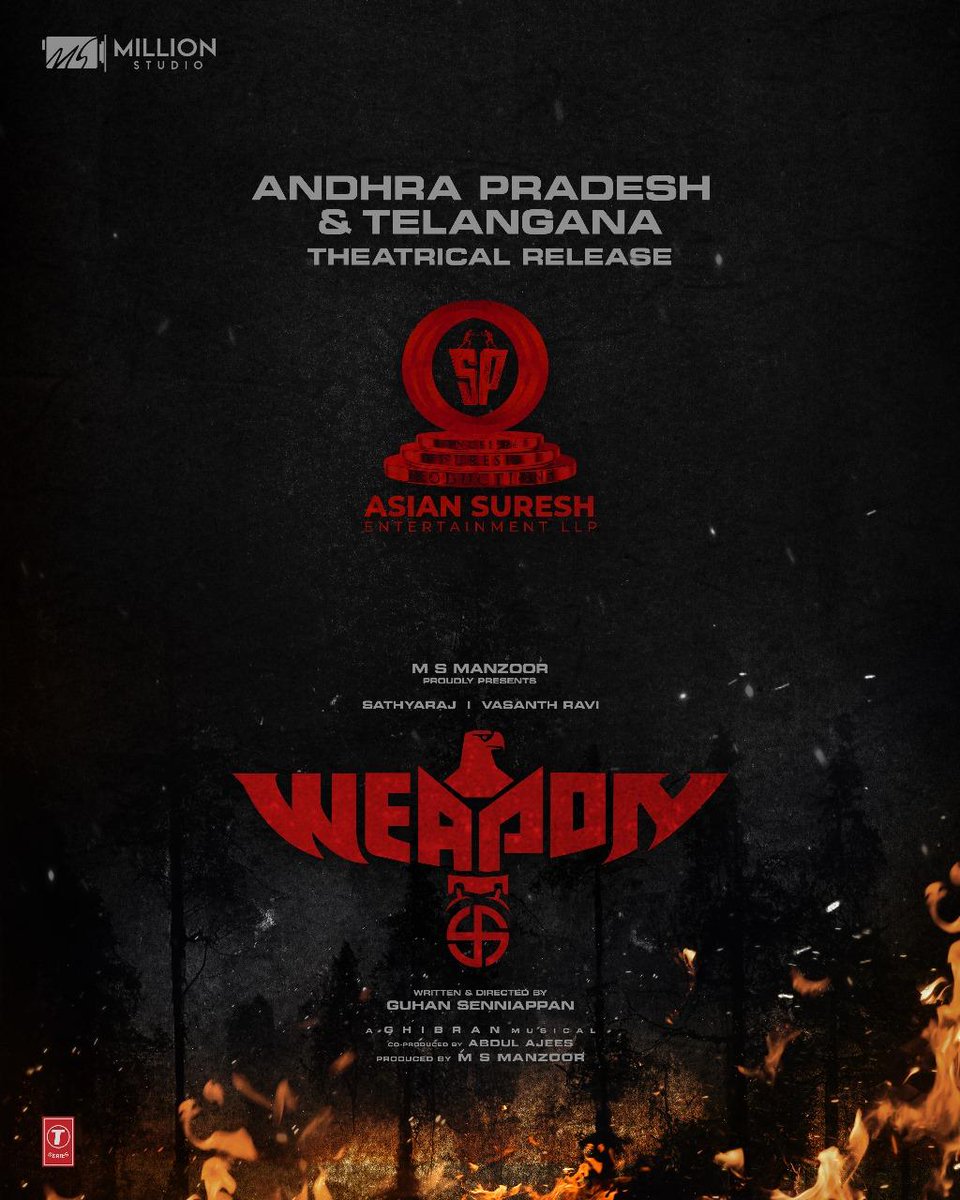 We are thrilled to announce that Andhra Pradesh & Telangana Theatrical rights of #WEAPON got acquired by @asiansureshent
#WeaponMovie #AsianSureshEntertainment

@MillionStudioss
@Abdulkaderoffl
@manzoorms

#Sathyaraj @GuhanSenniappan @iamvasanthravi @DirRajivMenon @Rajeev_gpillai