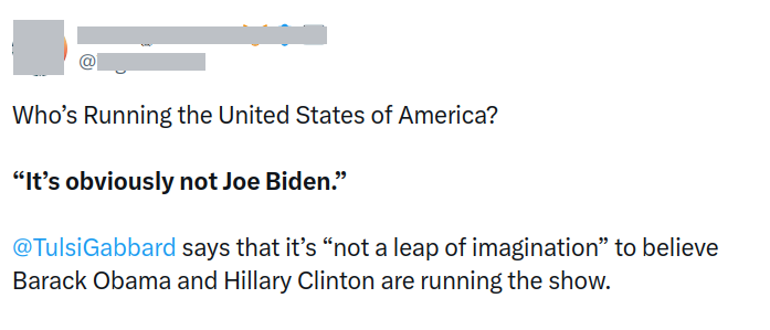 The most obvious thing about Tulsi Gabbard is that she desperately wants to be relevant.

Nonsense about people pulling the strings from behind the curtain requires a lot more proof than just noting that they have similar staff.