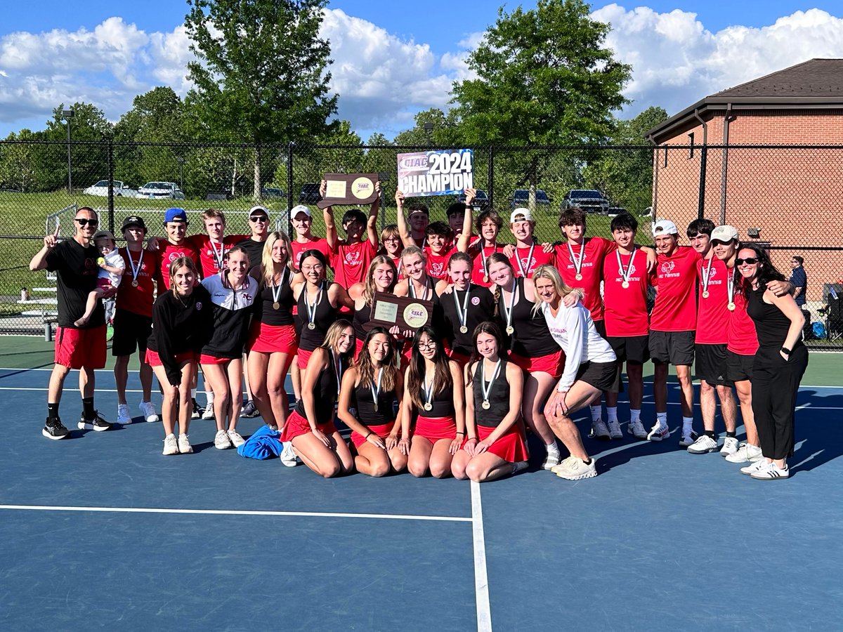 Congratulations to the #NCHS Girls’ and Boys’ Varsity Tennis Teams which each won their respective Class L State Championship in yesterday’s matchups. The boys’ team secured the win in a 4-0 matchup against Wilton, followed by the girls’ team in a 7-0 win against Guilford #gorams