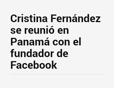 Adorni sos un pelotud@

2015: 'La presidenta Cristina Fernández se reunió con el fundador de la red social Facebook, Mark Zuckerberg, con quien analizó políticas de innovación tecnológica, ciencia y tecnología' (Cumbre de las Américas) Panamá