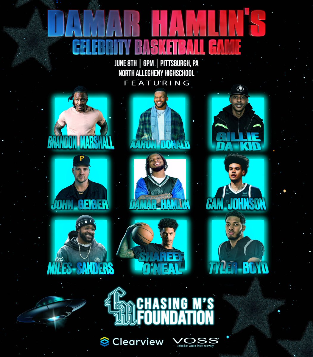 Pittsburgh people!! We are having the Damar Hamlin Celebrity Basketball Game on June 8th at North Allegheny High School. $10 tickets online. $25 at the door. Tickets here: eventbrite.com/e/chasing-ms-c…