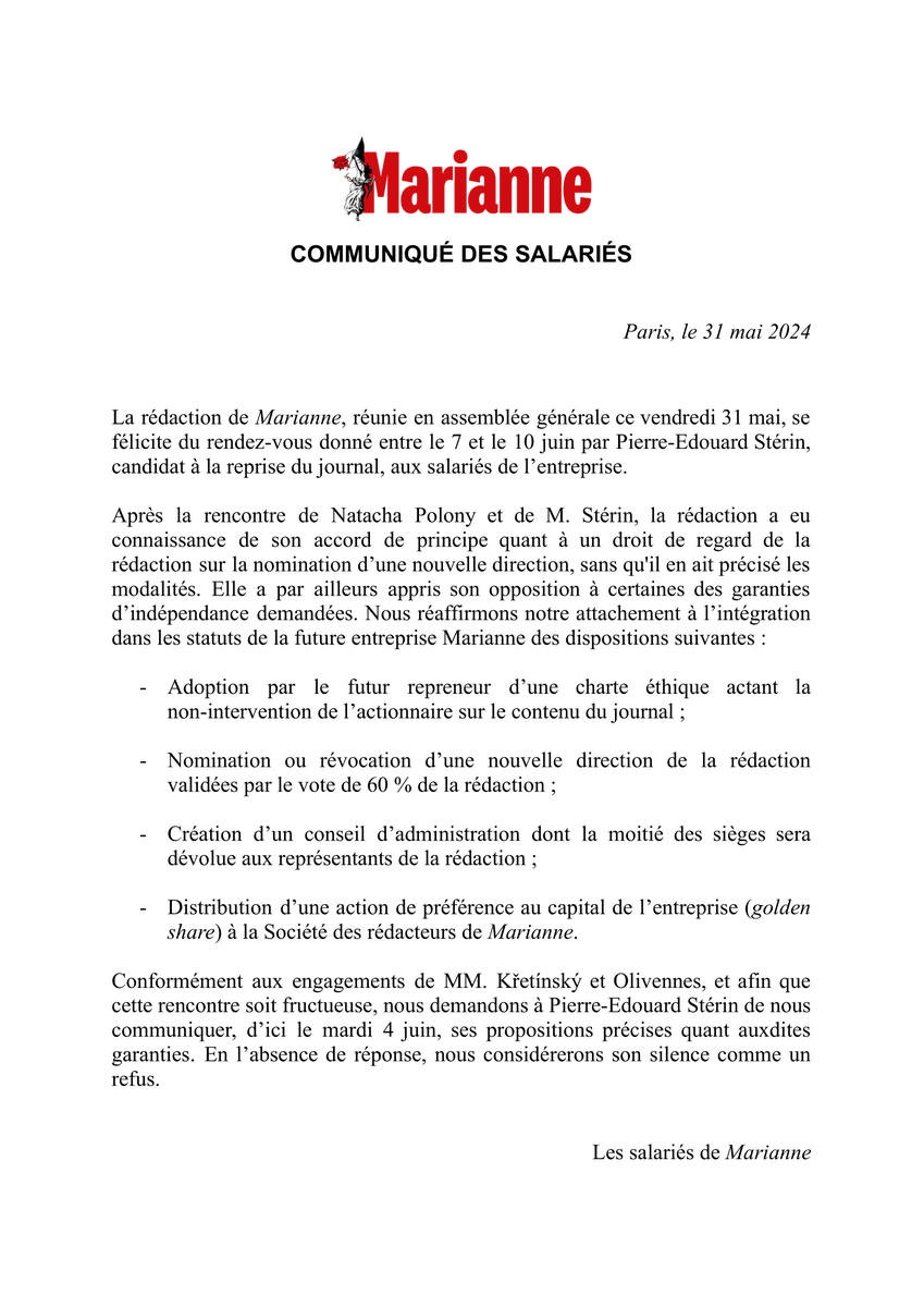 Un communiqué des salariés de <a href="/MarianneleMag/">Marianne</a>.