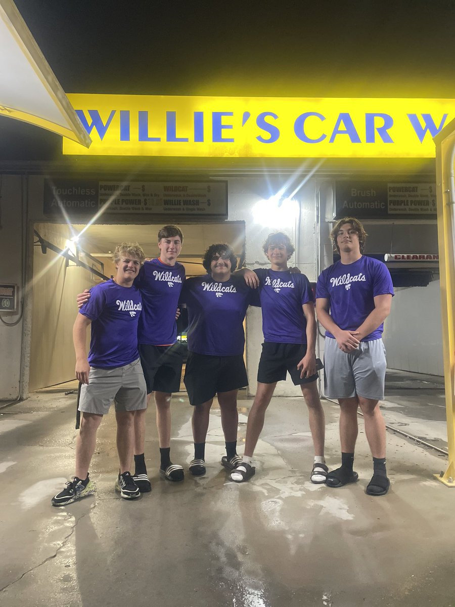 Few Augusta kids went to compete at the Kansas State Football camp last night! 
We forgot to take a picture at the stadium, and Willy earned the nickname “freight train” from the coaches so he got to pick the location of the group picture.