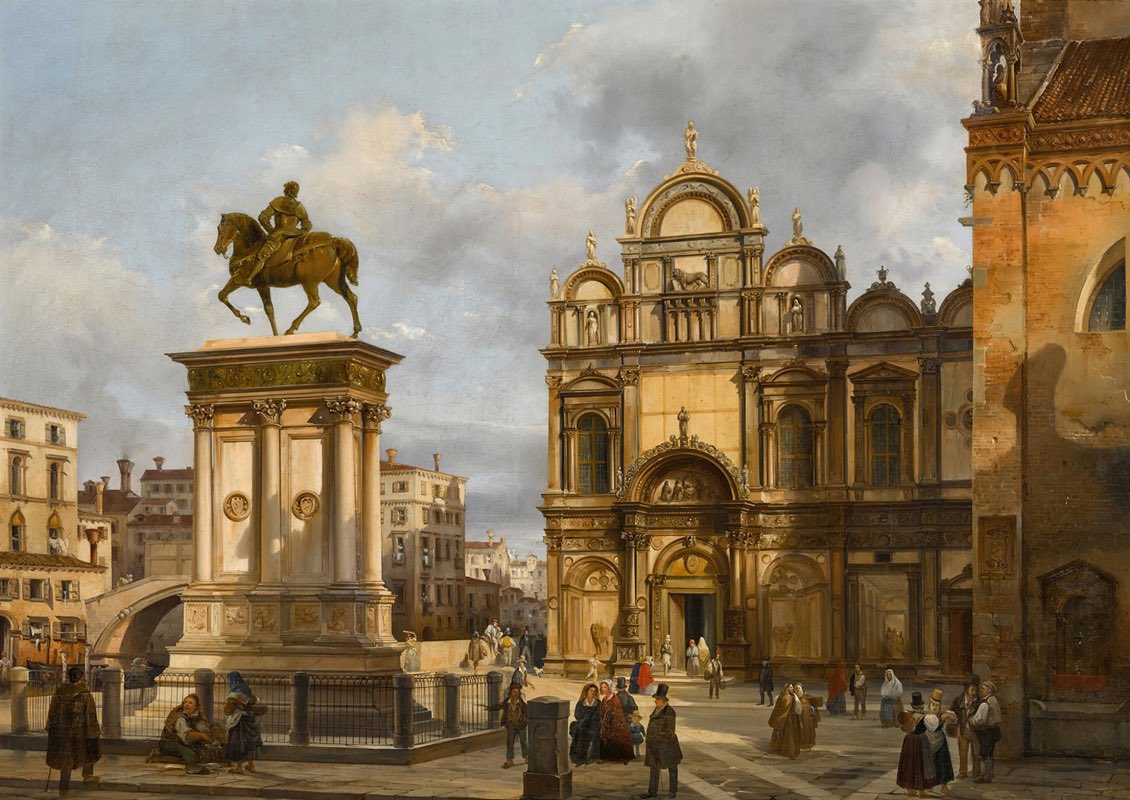 Venice, a View of the Campo Santi Giovanni e Paolo, with the Equestrian Monument to Bartolomeo Colleoni and the Scuola Grande di San Marco in the Background (1848), by Federico Moja