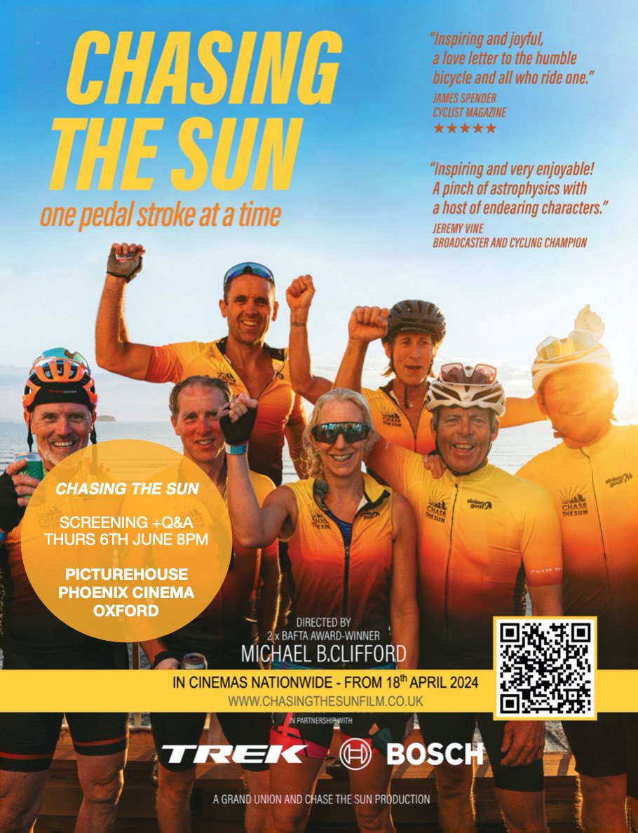 Less than a week till our Screening at @PhoenixPH Oxford: 8pm 6th June. 

Q&A with:
- Director @michaelbctweets 
- writer & @cycloxoxford campaigner Ali Moore
- 4x MTB World Champ @tracy_moseley 
Chaired by @rail_guns , @OxfordCity lead on climate change.

Ticket link in bio