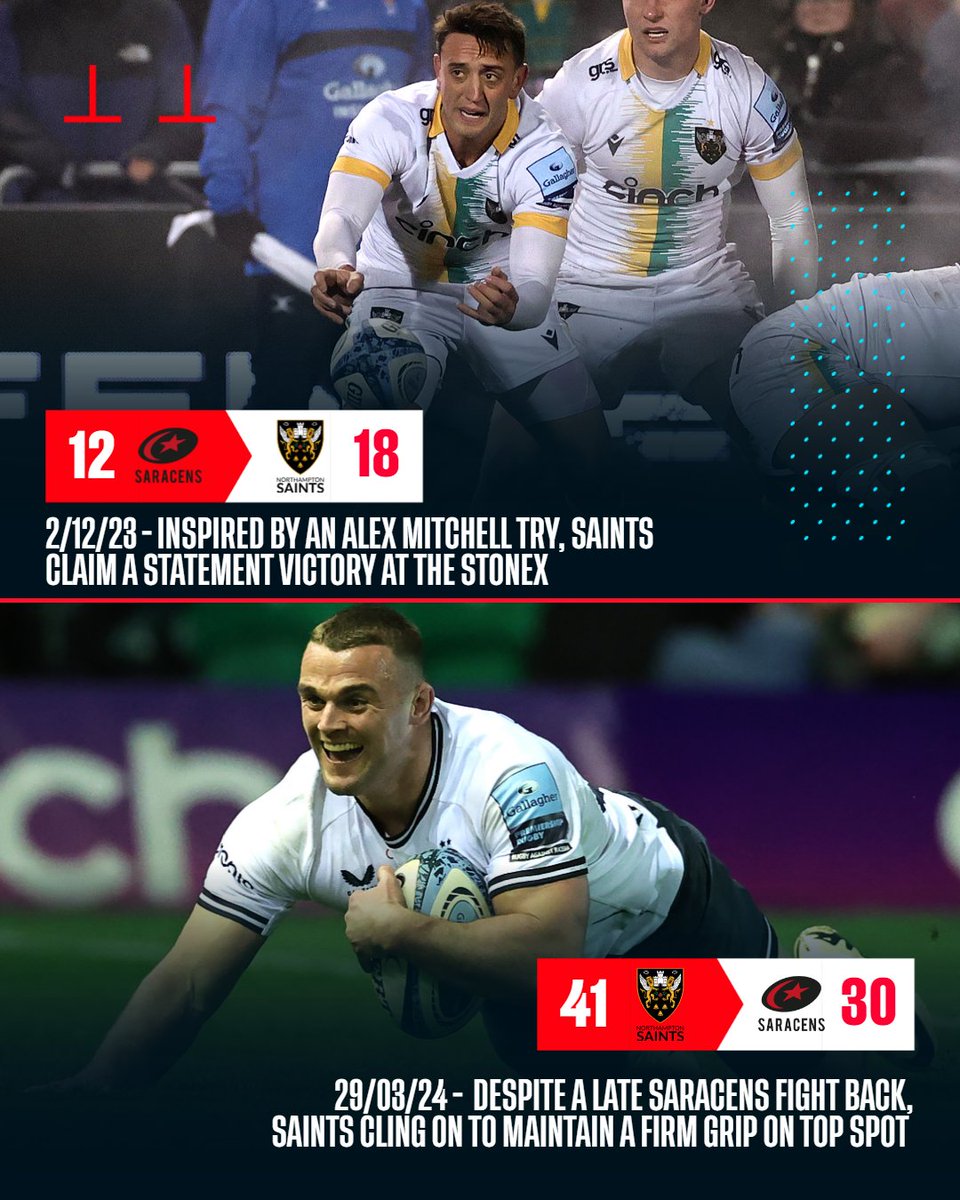 The tale of the tape…📊 As it’s @premrugby play-off time with @SaintsRugby in action against @Saracens, we look back at two thrilling encounters from earlier this season 👀 Good luck to both teams tonight 🤝