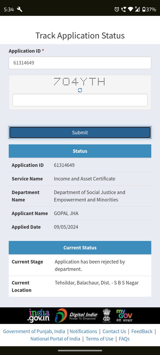 gopaljjha's tweet photo. It's disheartening to see that despite fulfilling all the application eligibility requirements for the Income &amp; Assets Certificate, my application has been rejected on the basis of my father's place of birth, i.e., Bihar.
@dprosbsnagar @CsPunjab @AAPPunjab @BhagwantMann https://t.co/B4pXqmYvcv