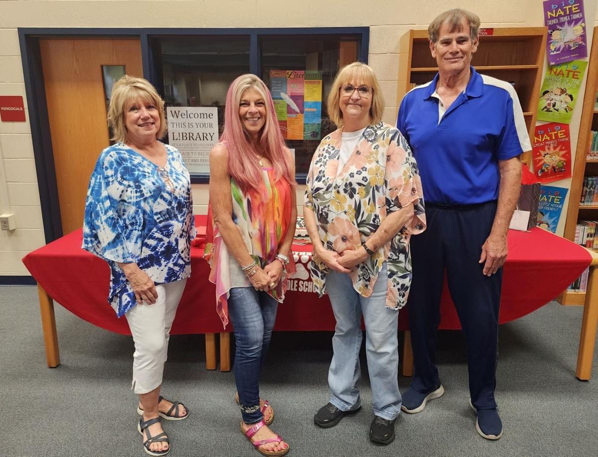 SMS_MCS's tweet photo. Happy retirement to Mrs. Cowan, Mrs. Dyer, Mrs. Everhart &amp; Mr. Sylvester. 
You will be missed. You made a difference at SMS! ❤️🖤 https://t.co/8OC6QTWlRs