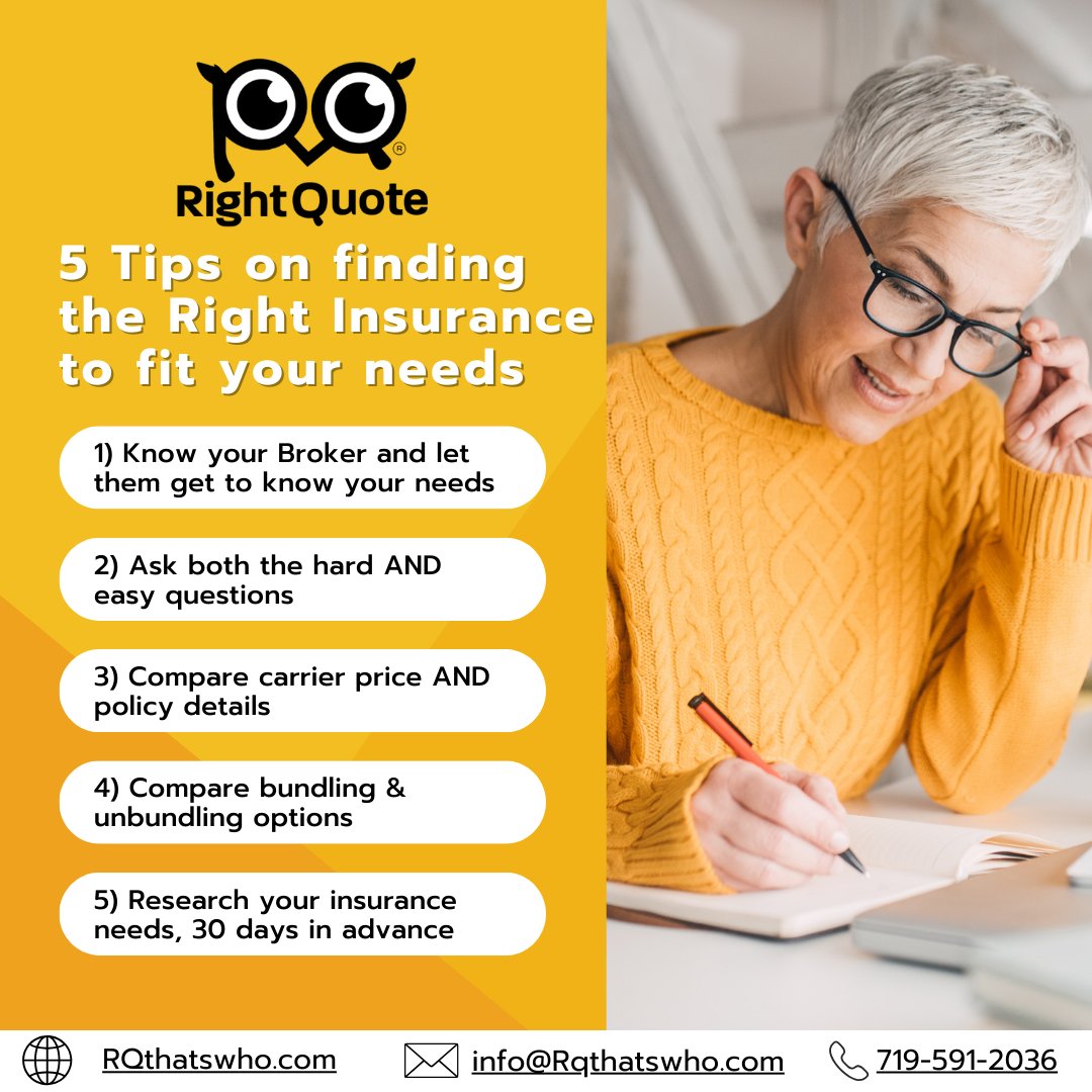 5 Tips on finding the Right Insurance to fit your needs

#businessinsurance #healthinsurance #homeinsurance #autoinsurance #lifeinsurance #RightQuote

Call RightQuote Licensed Insurance Brokers Today!
🌐 RQthatswho.com 📞719-591-2036
📩 info@RQthatswho.com