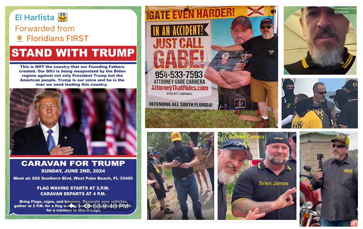 In response to Trump’s conviction yesterday, Fort Lauderdale Proud Boy leader & attorney Gabe Carrera is organizing a Sunday, June 2 flag wave & car caravan from West Palm Beach to Mar-a-Lago. All the wackos will be out! Prepare according. 🚗💩🥴 #GetGabe #AttorneyThatRides 1/