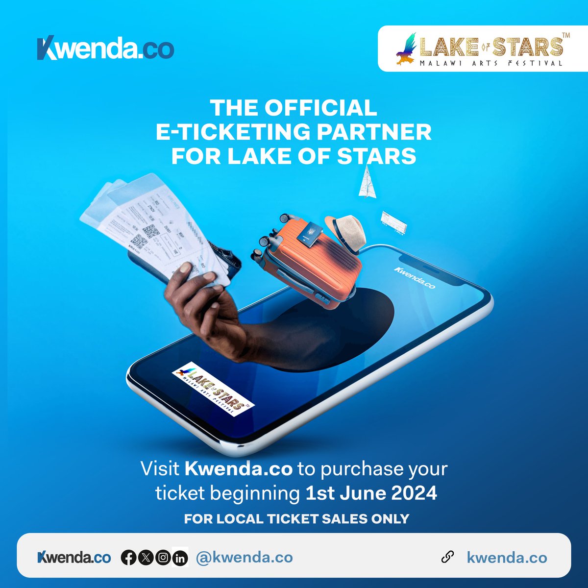 KwendaCo's tweet photo. We are excited to announce that we are the official local E-ticketing partner for Lake of Stars.

Click here to read more about this partnership 
https://t.co/9huiQJj7wD

Early bird tickets are now available on https://t.co/zEmvGcVjGa

#Kwenda
#Partnerships
#SimplifyingTravel https://t.co/PNMzgfgZPL