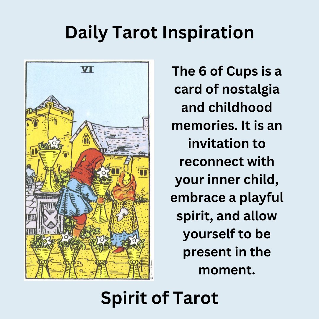 Spirit_of_Tarot's tweet image. This has been an interesting week! This is the 2nd card from my weekly reading that asks me to let my inner child out. I've been under a bit of stress, so I do need to take a deep breath and find little things to enjoy. I need some playtime!  How about you? #dailytarot  #6ofcups