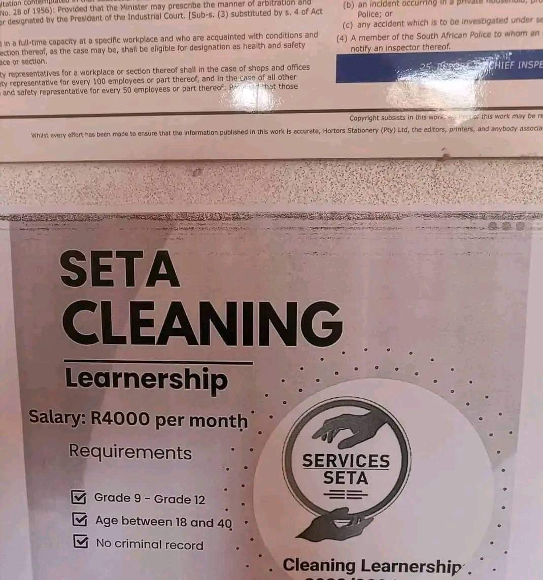 CarolBoitumelo1's tweet photo. SETA Cleaning Learnerships 2024

Requirements: 
• Aged Between 18-40
• Must Be A South African Citizen
• Must have Grade10 or 9

Location is all over South Africa.

Apply online: https://t.co/QAZNUAWRLu https://t.co/JZMU4kudPf