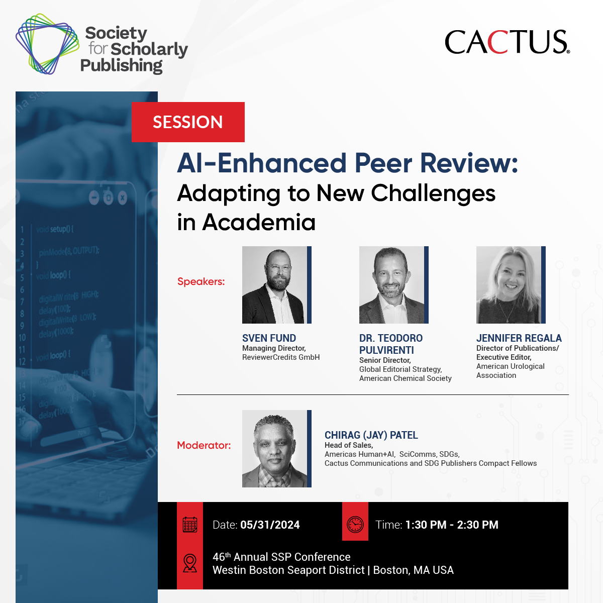 Cactus Communications (@cactusglobal) on Twitter photo Peer review meets AIโis this the ultimate tag team in maintaining integrity in scholarly publications?
Today at #SSP2024, join @jayaisales, Sven Fund, Teodoro Pulvirenti, and <a href="/JenniferARegala/">Jennifer Regala</a> as they unravel the evolution of peer review. Don't miss the chance to explore the Peer review meets AIโis this the ultimate tag team in maintaining integrity in scholarly publications?
Today at #SSP2024, join @jayaisales, Sven Fund, Teodoro Pulvirenti, and <a href="/JenniferARegala/">Jennifer Regala</a> as they unravel the evolution of peer review. Don't miss the chance to explore the