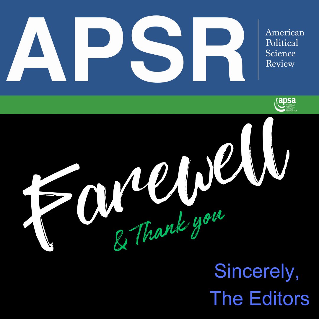 apsrjournal's tweet photo. As we get ready to sign off on our APSR duties, we want to thank APSA for allowing us to steward the journal. It has been an unforgettable experience. We wish the new editorial team the best of luck. We look forward to seeing the amazing work you will do.
https://t.co/g3dxFQ1m2d https://t.co/AtsuIGgjZm