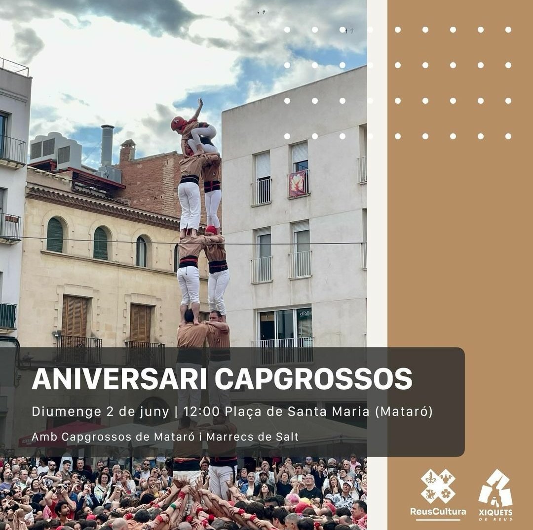 Xiquets! Diumenge anem a Mataró a casa dels <a href="/capgrossos/">Capgrossos de Mataró</a> en motiu del seu aniversari! Actuem a les 12:00h a la Plaça Santa Maria amb els <a href="/Marrecs/">Marrecs de Salt</a>.

I avui, totes i tots al pati!

🌰 19:00h Grallers i timbalers
🌰 19:15h Canalla
🌰 20:00h Tecnificacció
🌰 21:15h Assaig

#castells